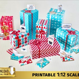 Miniature Christmas gift boxes Set 1:12 downloadable dollhouse miniature present Xmas gift Boxes Envelopes Cards Printable DOWNLOAD