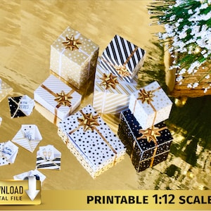 Conjunto de 21 caixas de presente de Natal em miniatura 1:12 para download, casa de bonecas em miniatura, caixas de presente de Natal, envelopes, cartões para impressão, DOWNLOAD