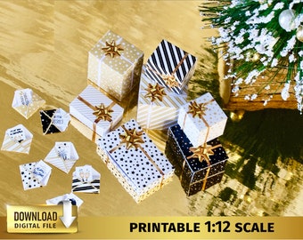 21 cajas de regalo de Navidad en miniatura Set 1:12 casa de muñecas descargable miniatura presente Navidad cajas de regalo sobres tarjetas imprimibles DESCARGAR DESCARGAR DESCARGAR