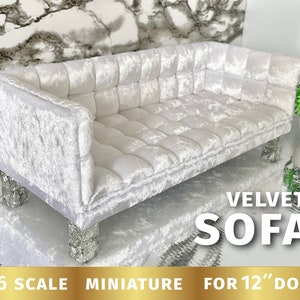 Pikowana aksamitna SOFA Play 1:6 skala meble nowoczesny domek dla lalek 12-calowa kanapa dla lalek BJD lalki modowe niestandardowe