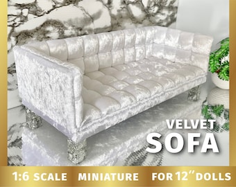 Tufted velvet SOFA Play 1:6 scale furniture modern dollhouse 12 inch doll couch for BJD doll Fashion dolls custom