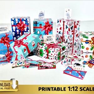 1:12 Scatole regalo di Natale in miniatura Set 1/6 regalo in miniatura di una casa delle bambole scaricabile Scatole regalo di Natale Buste Cartoline stampabili DOWNLOAD