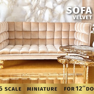 Meble SOFA w skali 1:6 z połowy wieku nowoczesny domek dla lalek sofa 12 cali meble dla lalek kanapa dla lalek BJD modne lalki niestandardowe pikowana aksamitna sofa