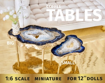 Geode resin 1/6 scale miniature coffee table for Fashion dolls dollhouse furniture roombox doll repaint 12 inch doll sofa furniture
