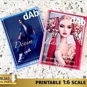May include: Two miniature magazine covers, one blue with the text "dab Denim by CHOLODOLLCOUTURE 2023" and the other pink with the text "dab Hairstyle Poppy Parker by @MAISON JAYUODOLL 2023".
