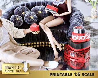 1:6 Scale Valentine Gift Boxes, Printable Miniatures (Digital Download)