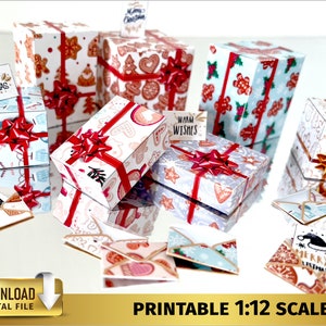 Miniature Christmas gift boxes Set 1:12 downloadable dollhouse miniature present Xmas gift Boxes Envelopes Cards Printable