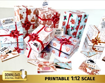 Miniature Christmas gift boxes Set 1:12 downloadable dollhouse miniature present Xmas gift Boxes Envelopes Cards Printable