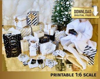 Dollhouse Christmas Gift Boxes, 1:6 & 1∶3 Scale Printable (Digital Download)