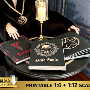 Bundle 1:12 Scale Grimoire Apothecary Book Tiny Witchcraft Occult Gothic Miniature Satanism Books Halloween Miniatures Witches 1/6 Witch