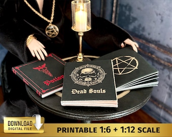 Bundle 1:12 Scale Grimoire Apothecary Book Tiny Witchcraft Occult Gothic Miniature Satanism Books Halloween Miniatures Witches 1/6 Witch