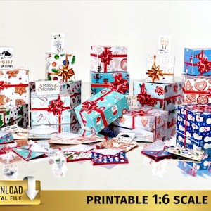 Scatole regalo di Natale 42 Set regalo in miniatura per casa delle bambole stampabile in scala 1:6 Scatole regalo di Natale Stampabili Buste Cartoline