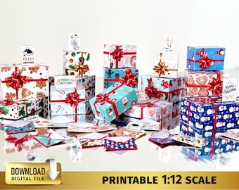 42 Miniature Christmas gift boxes Set 1:12 downloadable dollhouse miniature present Xmas gift Boxes Envelopes Cards Printable DOWNLOAD