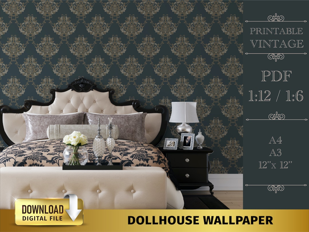 Vintage Dollhouse Wallpaper Printable 112 1/6 12 Inch Doll Furniture House DIY Dollhouse
