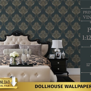 Vintage dollhouse Wallpaper printable 1:12 1/6 12 inch doll furniture house DIY dollhouse miniature acessories diorama roombox display case