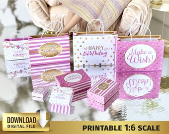 Printable 1/6 Scale Birthday Gift Boxes & Bags (Digital Download)
