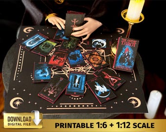 Printable Miniature Tarot Cards Deck Dollhouse Witch House Prophecy Fortune telling 1/6 1/12 scale Halloween miniatures Gothic Vargo Tarot
