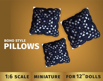 Boho Crochet Doll Pillows, 1/6 Scale Miniature Cushion