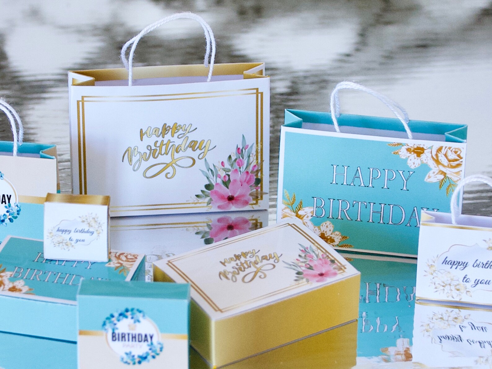 Mini Present Box Layout Miniature Birthday Gift Boxes Bags Set 1:12 Downloadable Dollhouse ...