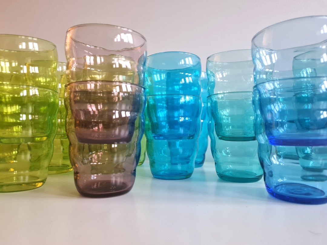 IKEA Skoja Glasses Set of 4 Beehive Tumblers Glasses Blue Lime Etsy