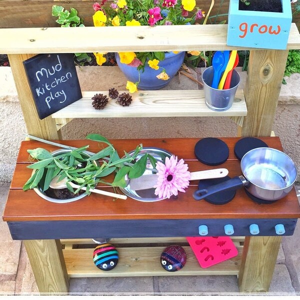 Mud Kitchen, Play Kitchen, Colour Worktop Options, Free Chalkboard