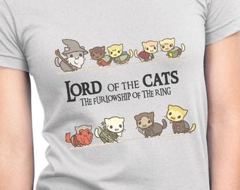 Lord of the Cats LADIES t shirt, The Furlowship of the Kitties, cat owner tshirt for fan girl