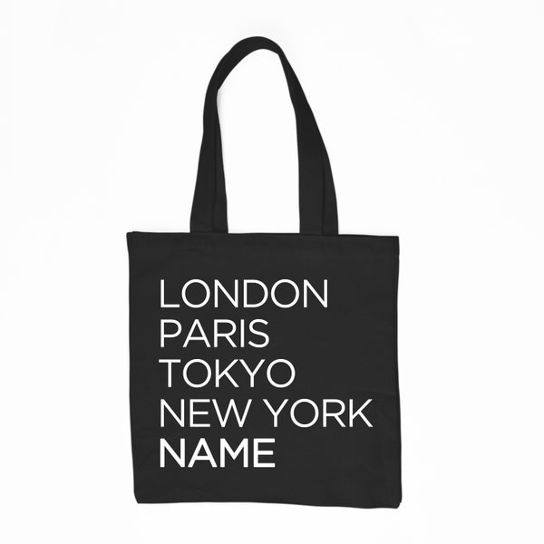 London Paris Tokyo New York Tote bag shopping grocery commuter bag CUSTOM YOUR TOWN funny fashion statement