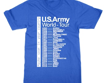 US Army World Tour T Shirt, Joke War Protest Politics Music Band 