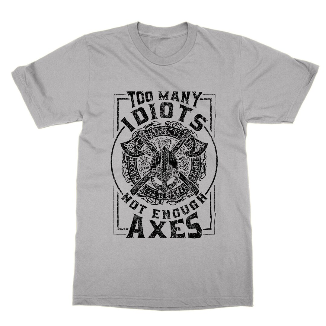 GR8Shop Too Many Idiots Not Enough Axes Blanca taza de café con el borde azul y la manija Mug