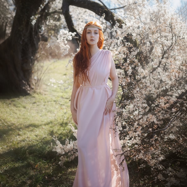 Pre-Raphaelite Dress "Circe" Toga Goddess Rose Peach Cream Snow Blue Red Grey