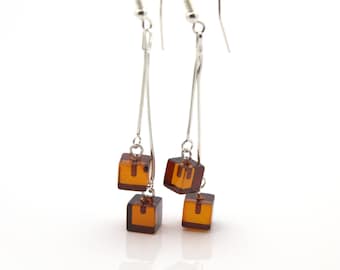 Natural Baltic Amber Amber Square Earrings Dark Cognac Amber Earrings Amber Beutiful Gift Handmade Square Shape Amber Earrings