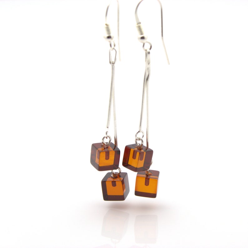 Natural Baltic Amber Amber Square Earrings Dark Cognac Amber Earrings Amber Beutiful Gift Handmade Square Shape Amber Earrings