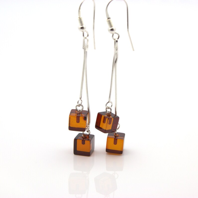 Natural Baltic Amber Amber Square Earrings Dark Cognac Amber Earrings Amber Beutiful Gift Handmade Square Shape Amber Earrings