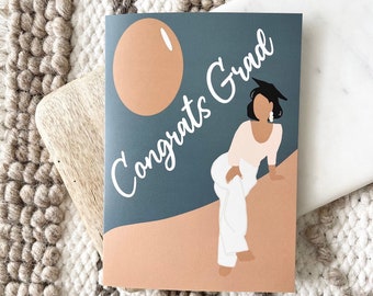 CONGRATS GRAD Black Greeting Card|5 x7 |Black Graduation Greeting Card| African American Graduation Card For Her| Melanin| Black Girl Magic|