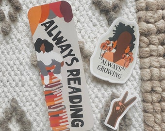 Bookmark + Sticker Bundle |Waterproof Vinyl Sticker|Water bottle stickers|Laptop Stickers|Black Girl Magic| Black Owned| Sticker