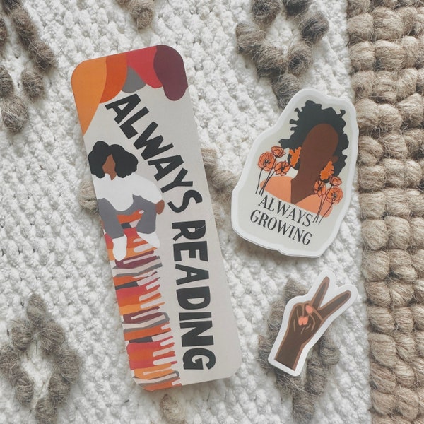 Bookmark + Sticker Bundle |Waterproof Vinyl Sticker|Water bottle stickers|Laptop Stickers|Black Girl Magic| Black Owned| Sticker