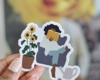 Good Vibes Sunflower Reading  |Waterproof Vinyl Sticker|Water bottle stickers|Laptop Stickers|Black Girl Magic| Black Owned| Sticker