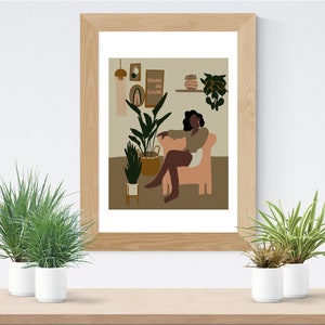 Growing + Glowing | African American Art Print| Black Girl Art Print, Black Woman Art| Plant Mom| Black Girl Magic| Living Room Wall Art,