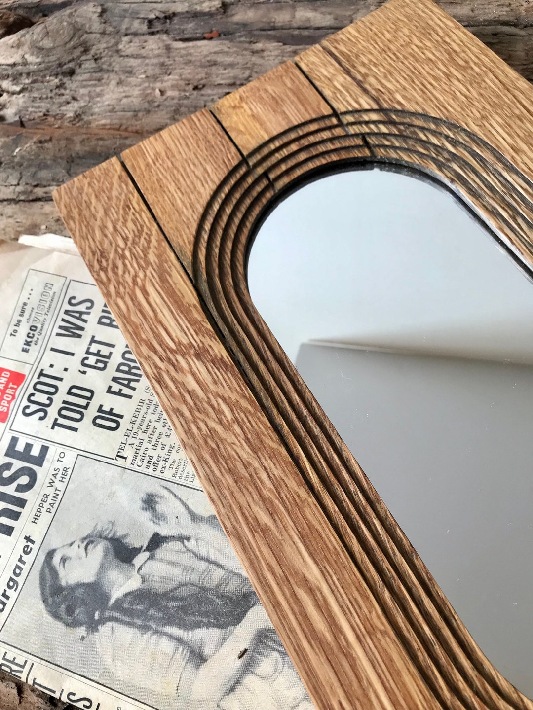 Rustikaler Stufen Ovaler Wandspiegel Etsy Schweiz