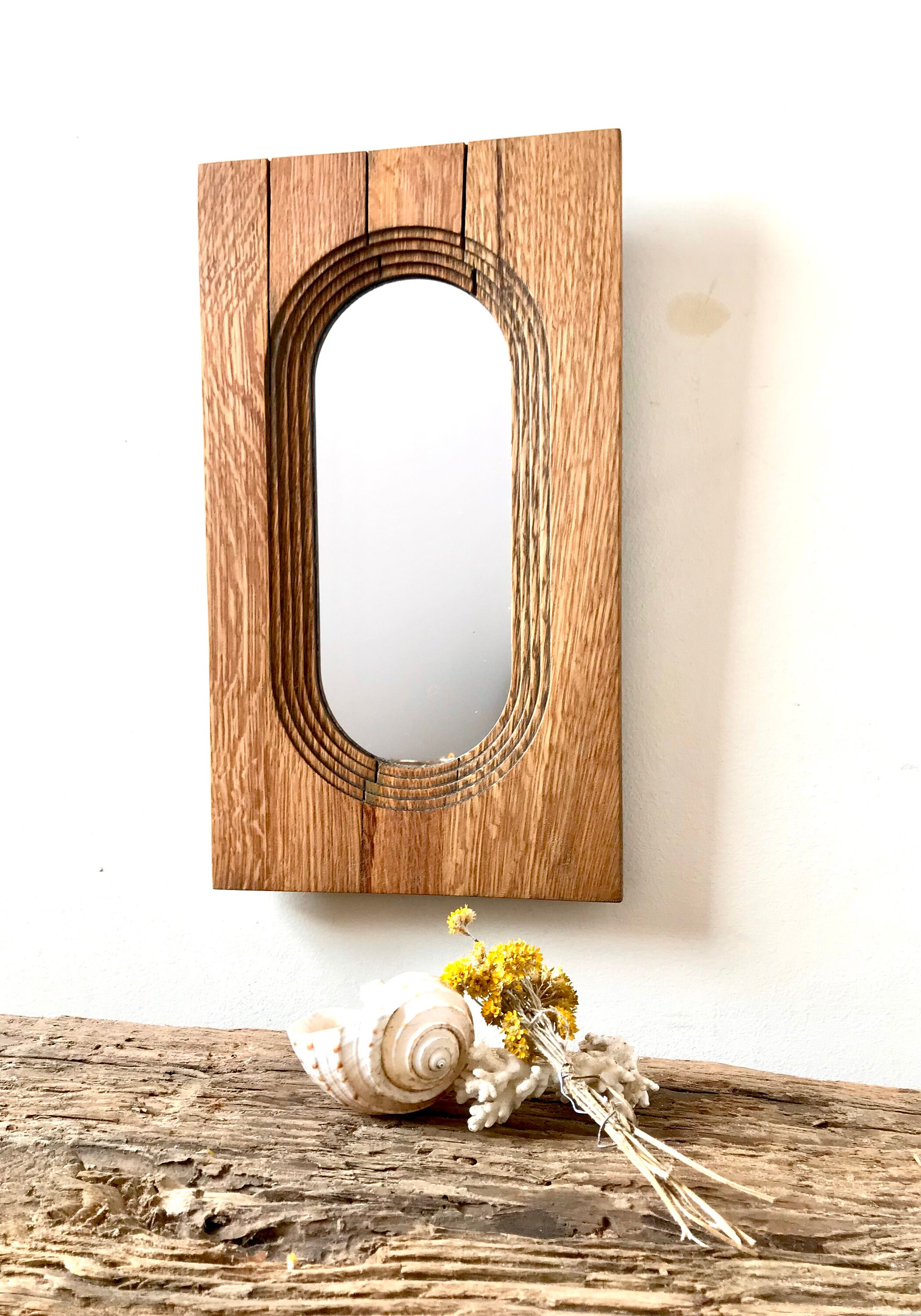 Rustikaler Stufen Ovaler Wandspiegel Etsy Schweiz