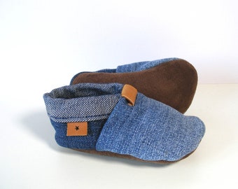 Baby crawling shoes MOCCA LEO light dark blue with lambskin sole