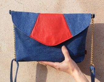 Handbag SMILLA Crossbody Bag Blue Denim Red Leather