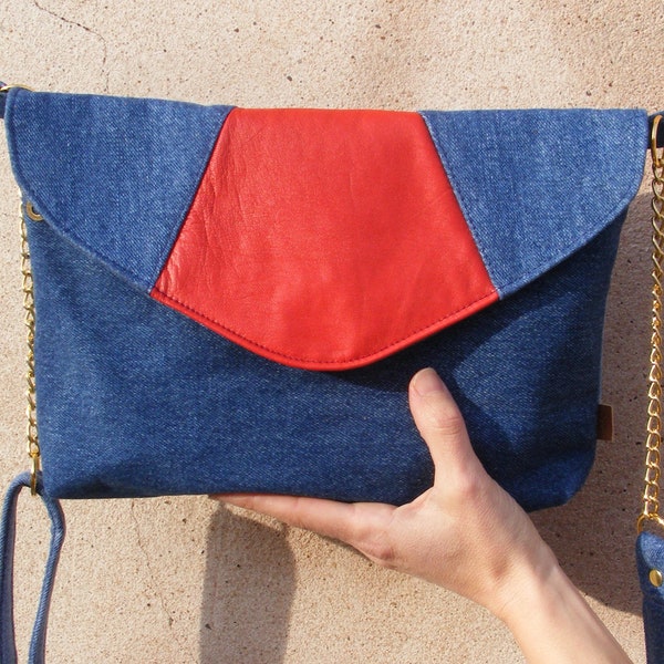 Sac à main SMILLA Crossbody Bag denim cuir bleu rouge