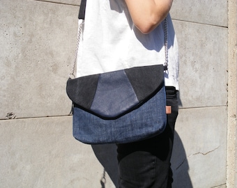 Handbag SMILLA Crossbody Bag dark blue Denim black Leather