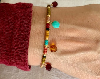 14K GF Bracelet perles de rocaille et perles facettes, bracelet multicolore, bracelet perles de rocaille, bracelet, bijou, cadeau pour elle