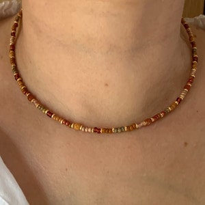 14K GF brown caramel seed bead necklace, brown beads necklace, beaded necklace, minimalist delicate necklace, miyuki necklace, gift necklace