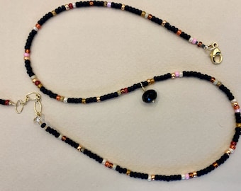 14K GF black seed bead necklace, black necklace, seed bead necklace, miyuki seed bead necklace, black pendant necklace, gift necklace gift