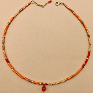 14K GF Orange seed bead necklace, orange beaded necklace, miyuki necklace, seed bead necklace, bright color seed bead necklace image 2