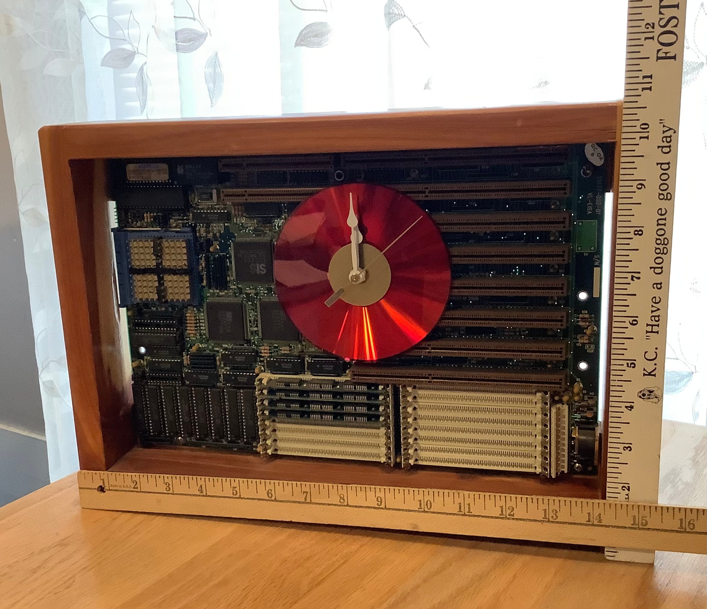 Reused Computer Part Clock Computer Clock, Recycled Computer Motherboard Sculpture. Cedar Wood ...