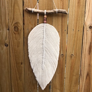 Feather - Macrame Handmade Boho Feather Wall Hanging with Branch and Bead Hanger